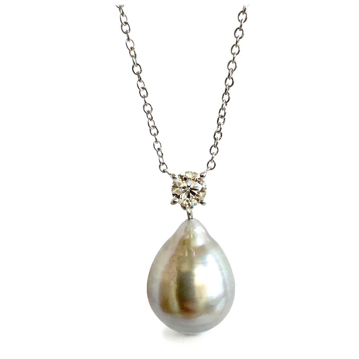 Rare Grey Tahitian Pearl & Solitaire Diamond on 18ct White Gold Pendant