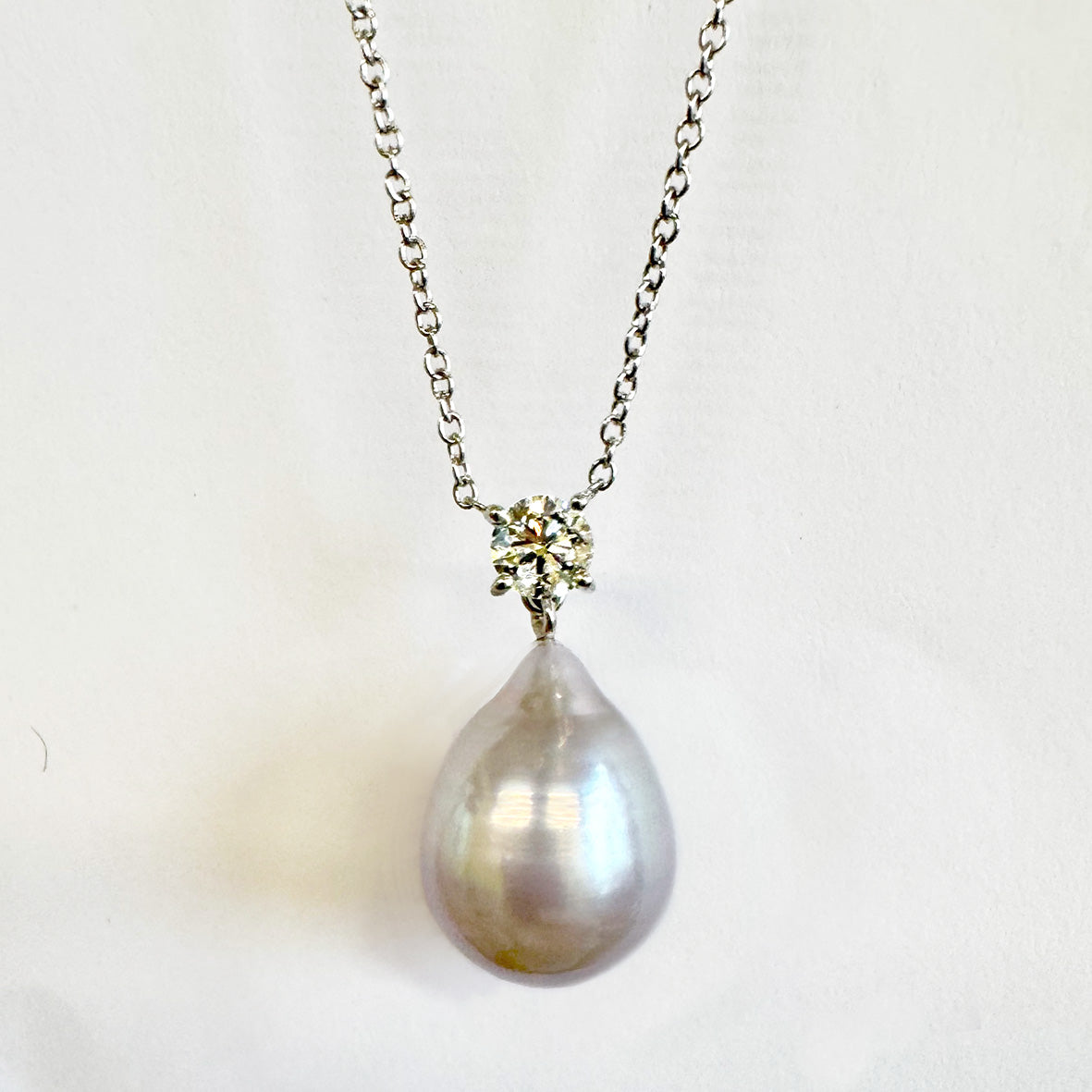 Rare Grey Tahitian Pearl & Solitaire Diamond on 18ct White Gold Pendant