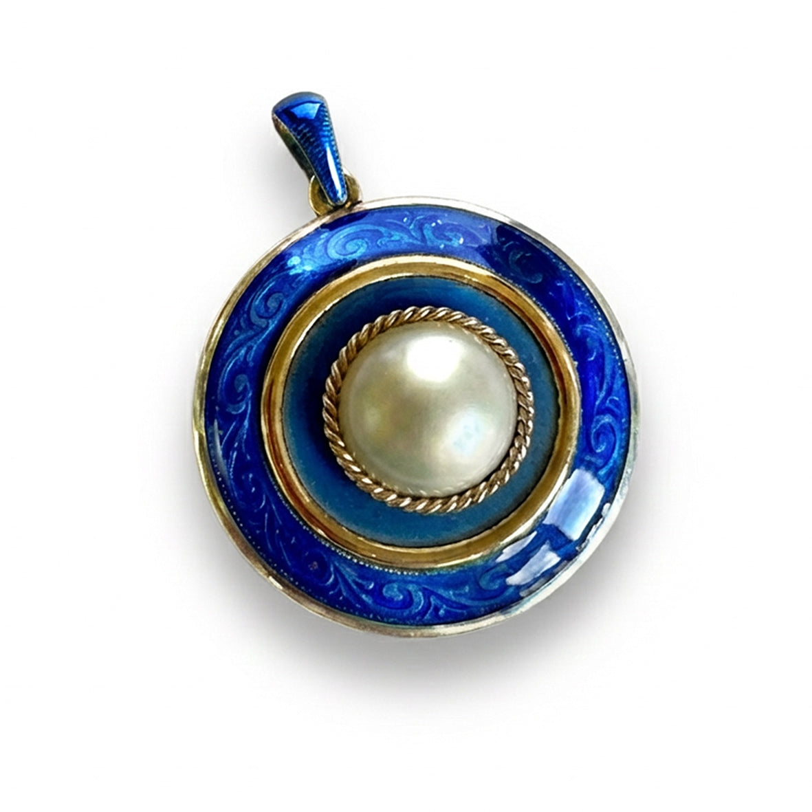 White Mabe Pearl, Edwardian Asprey Enamel & Diamond, 18ct Gold Bezel, Pendant