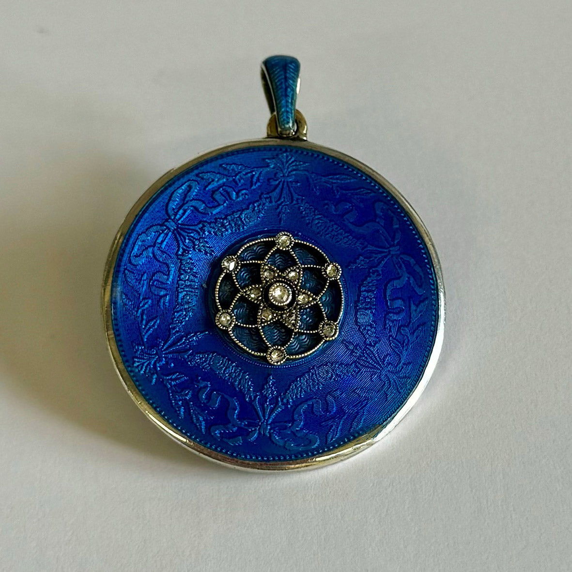 White Mabe Pearl, Edwardian Asprey Enamel & Diamond, 18ct Gold Bezel, Pendant