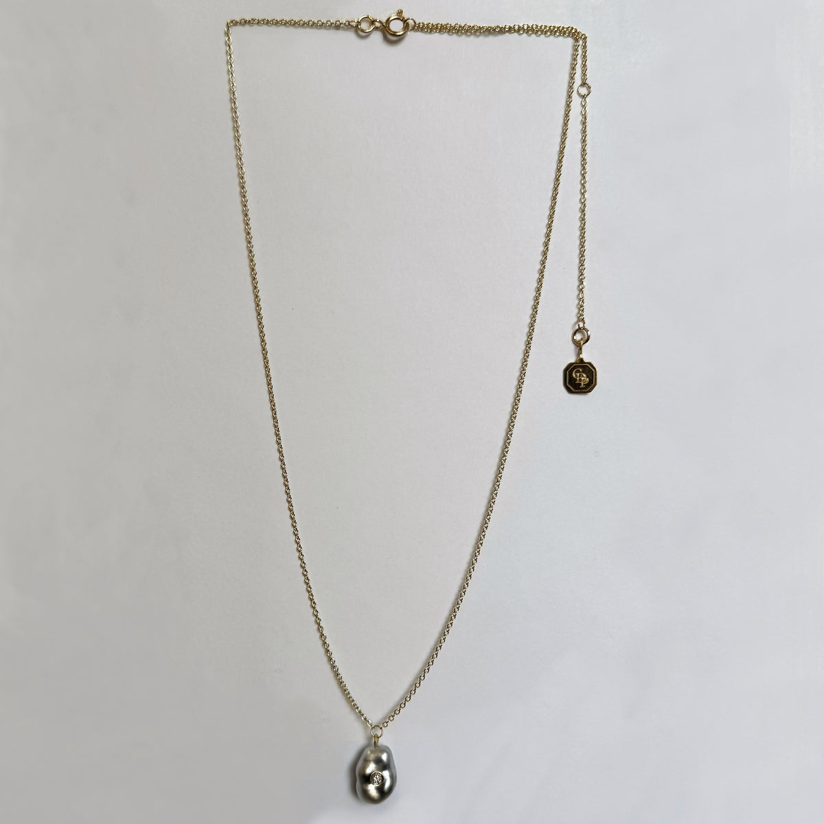 Grey Tahitian Keshi Pearl & Diamond 'Kiss' Pendant