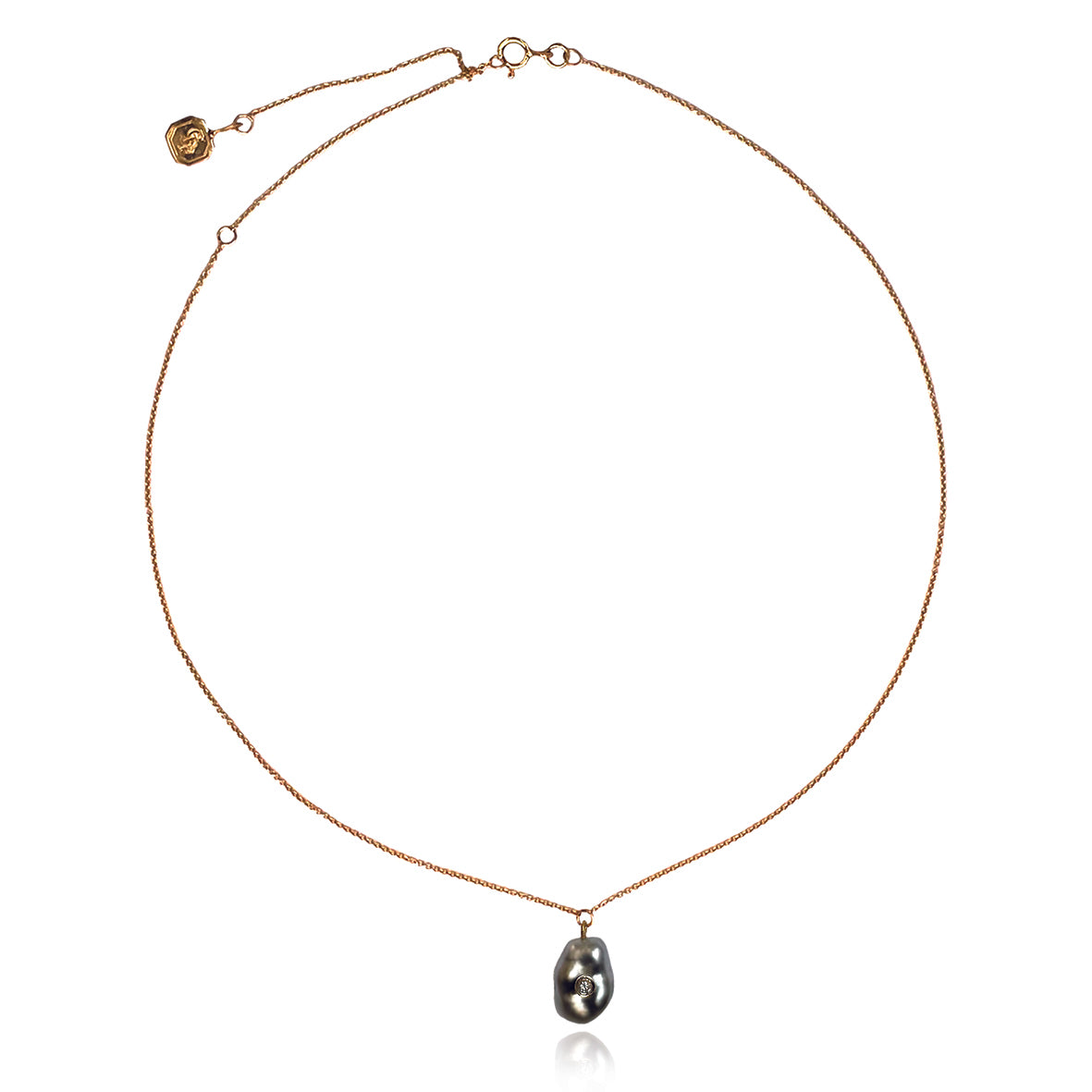 Grey Tahitian Keshi Pearl & Diamond 'Kiss' Pendant