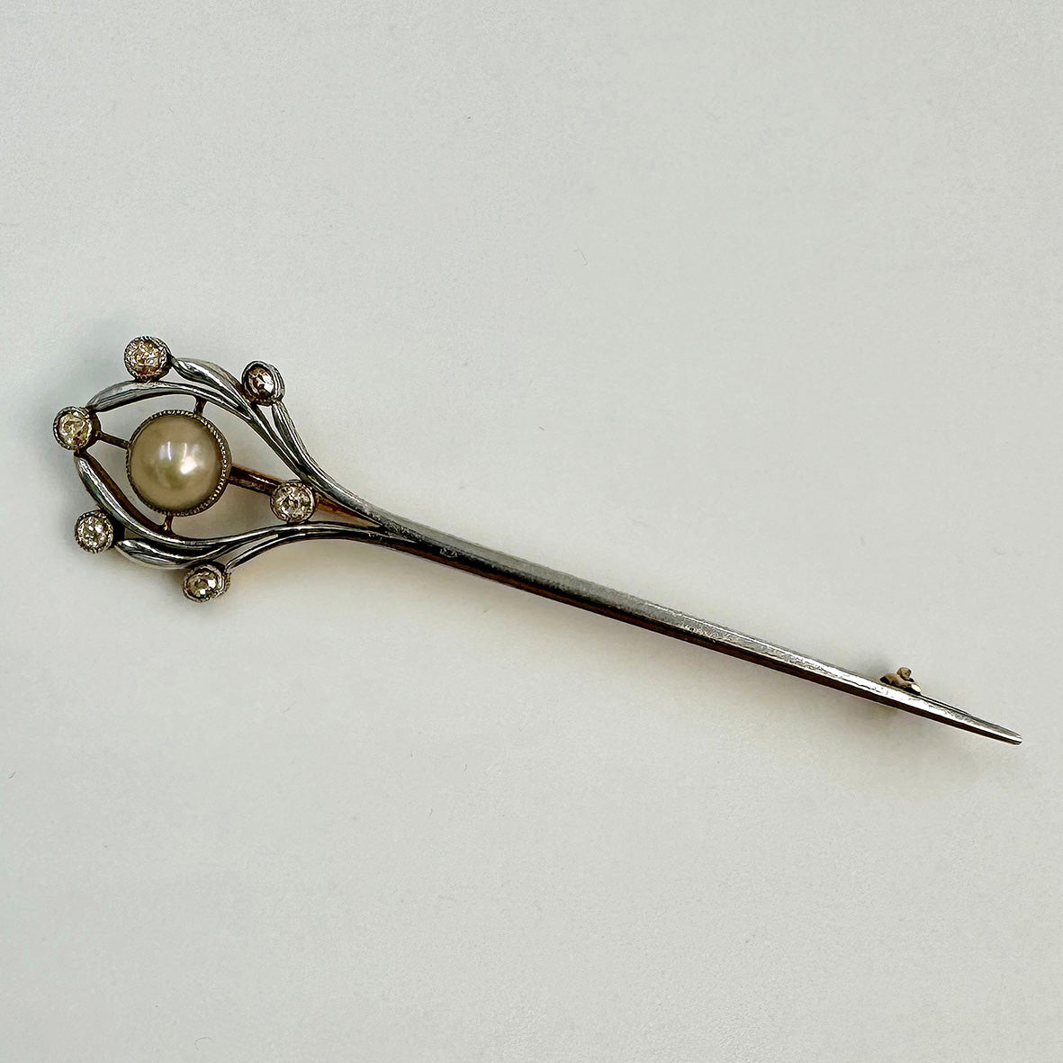 Natural Scottish Pearl Diamond & Platinum Art Deco Brooch