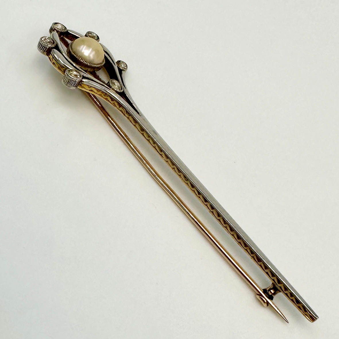 Natural Scottish Pearl Diamond & Platinum Art Deco Brooch