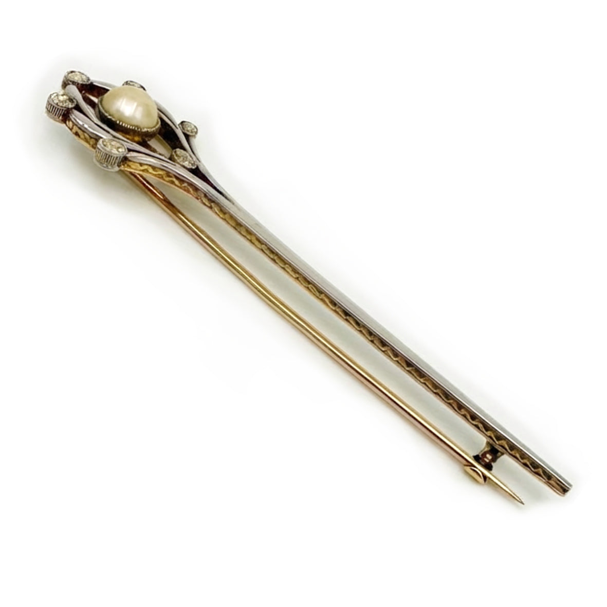 Natural Scottish Pearl Diamond & Platinum Art Deco Brooch