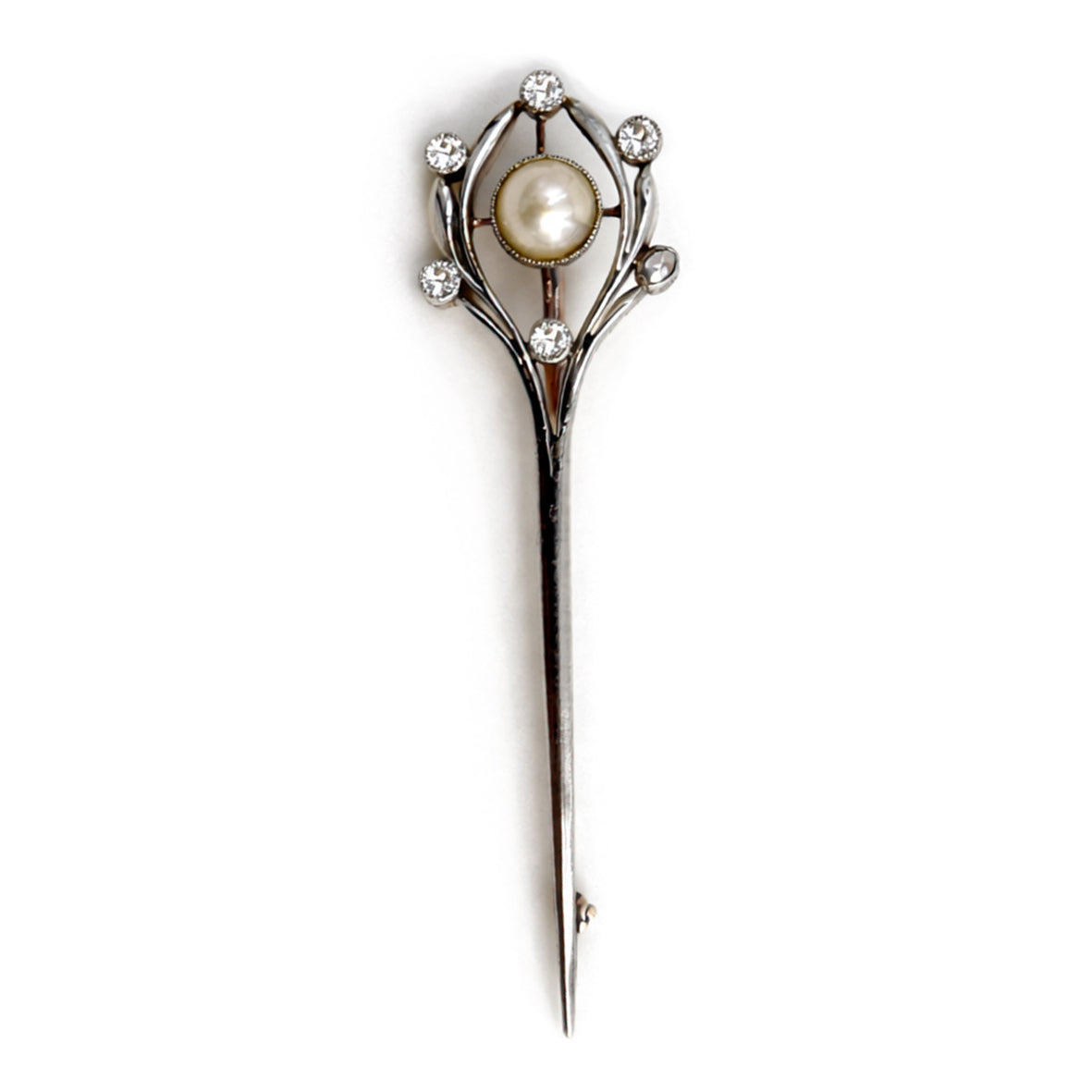 Natural Scottish Pearl Diamond & Platinum Art Deco Brooch