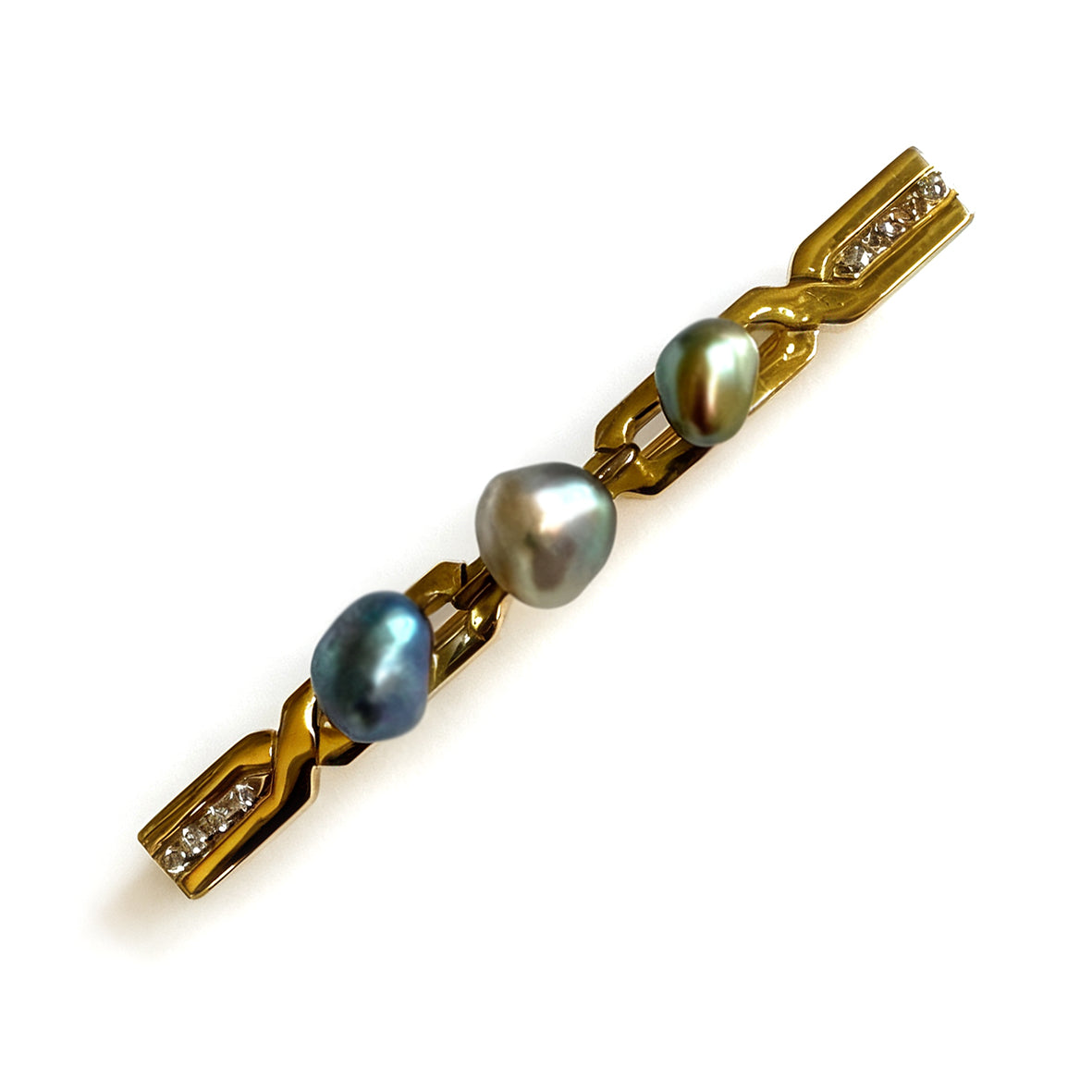 Black-Grey Keshi Pearl & Diamond 18ct Yellow Gold Brooch