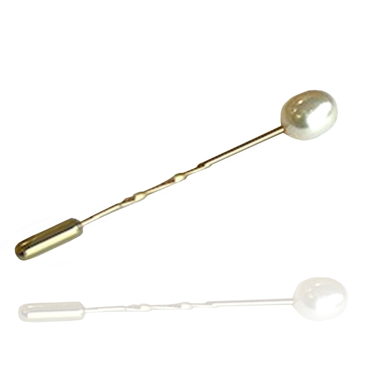 White Biwa Pearl Tie Pin on 18ct Yellow Gold
