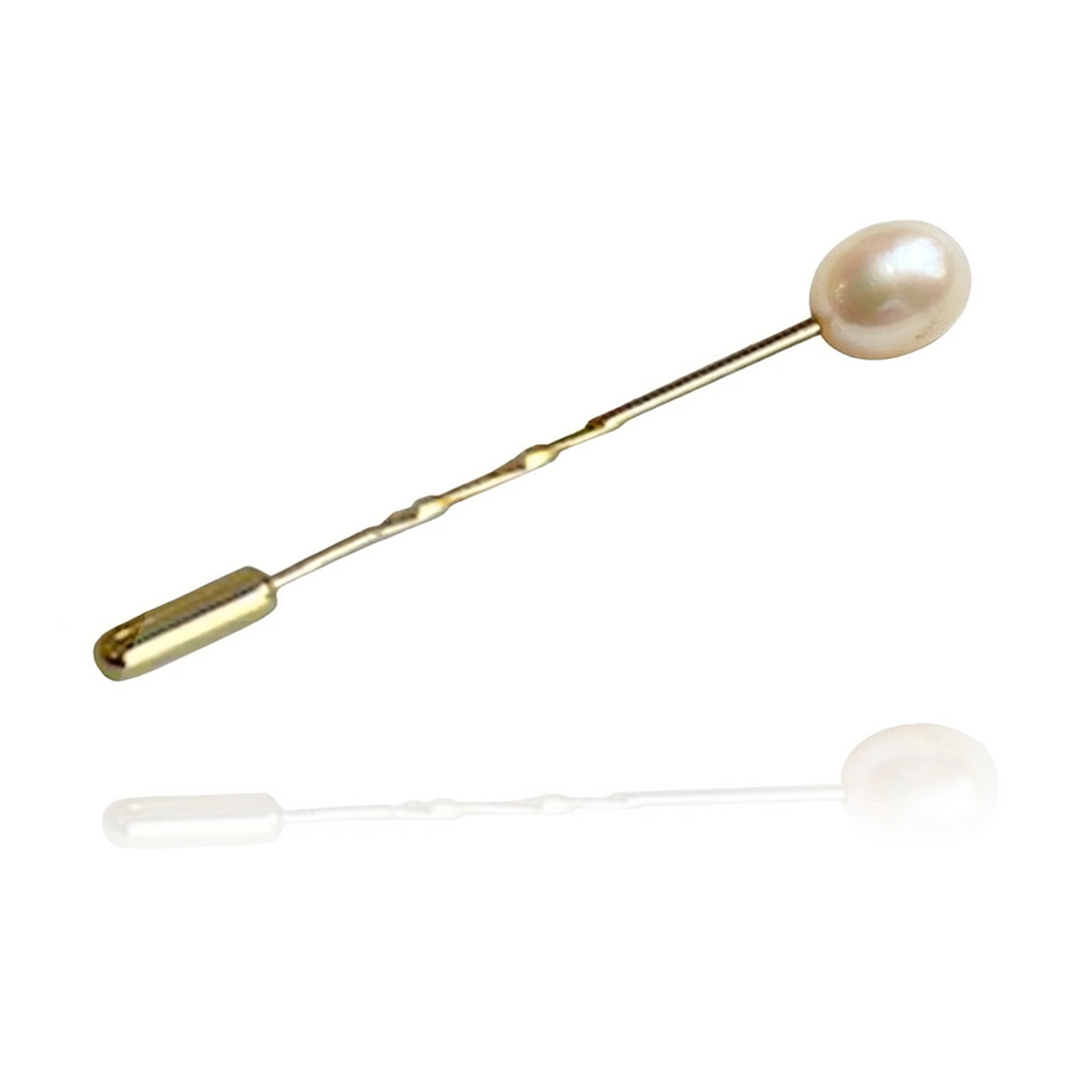 White Biwa Pearl Tie Pin on 18ct Yellow Gold