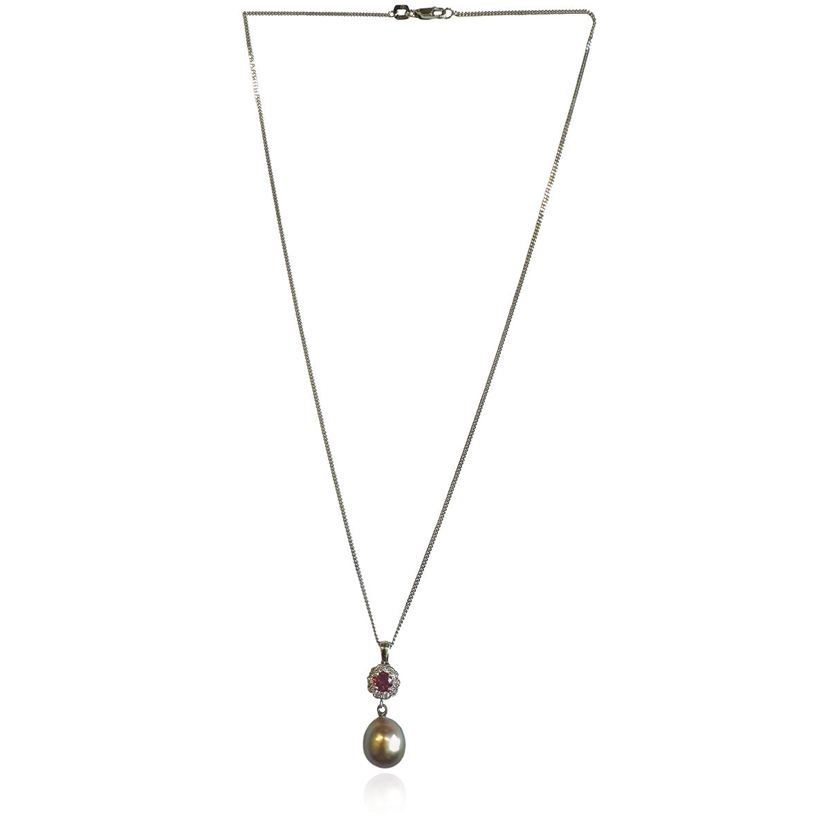 Pink Tahitian Pearl, Ruby & Diamond, 18ct White Gold Chain, Pendant