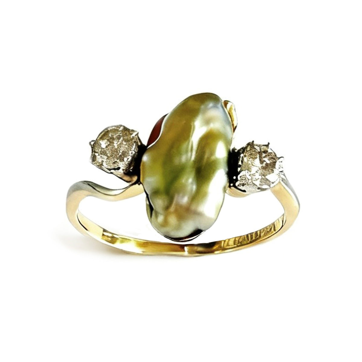 Green Tahitian Keshi Pearl & Diamond, Platinum & 18ct Yellow Gold Crossover, ‘The Architect’ Ring