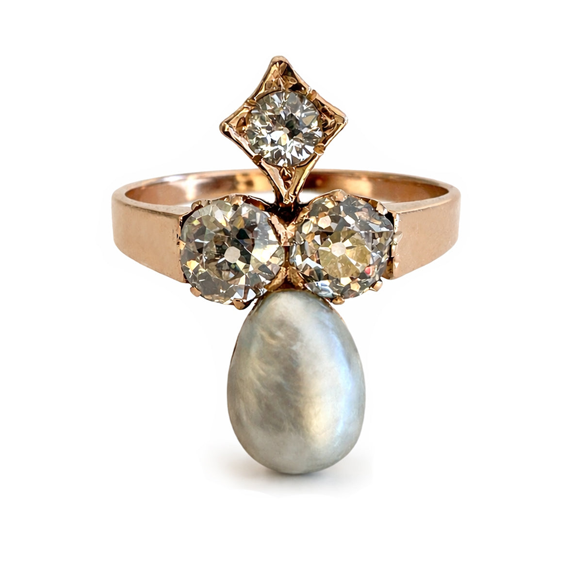 Keshi Tahitian Pearl & Old-Cut Diamond 18ct Rose Gold Duchesse Ring