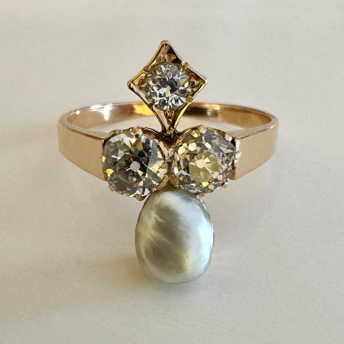 Keshi Tahitian Pearl & Old-Cut Diamond 18ct Rose Gold Duchesse Ring