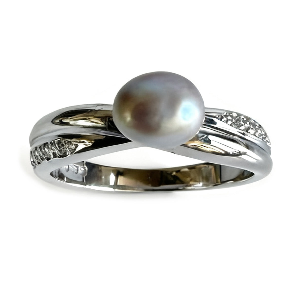 Green-Blue Butterfly Keshi Pearl Diamonds & 18ct White Gold Ring