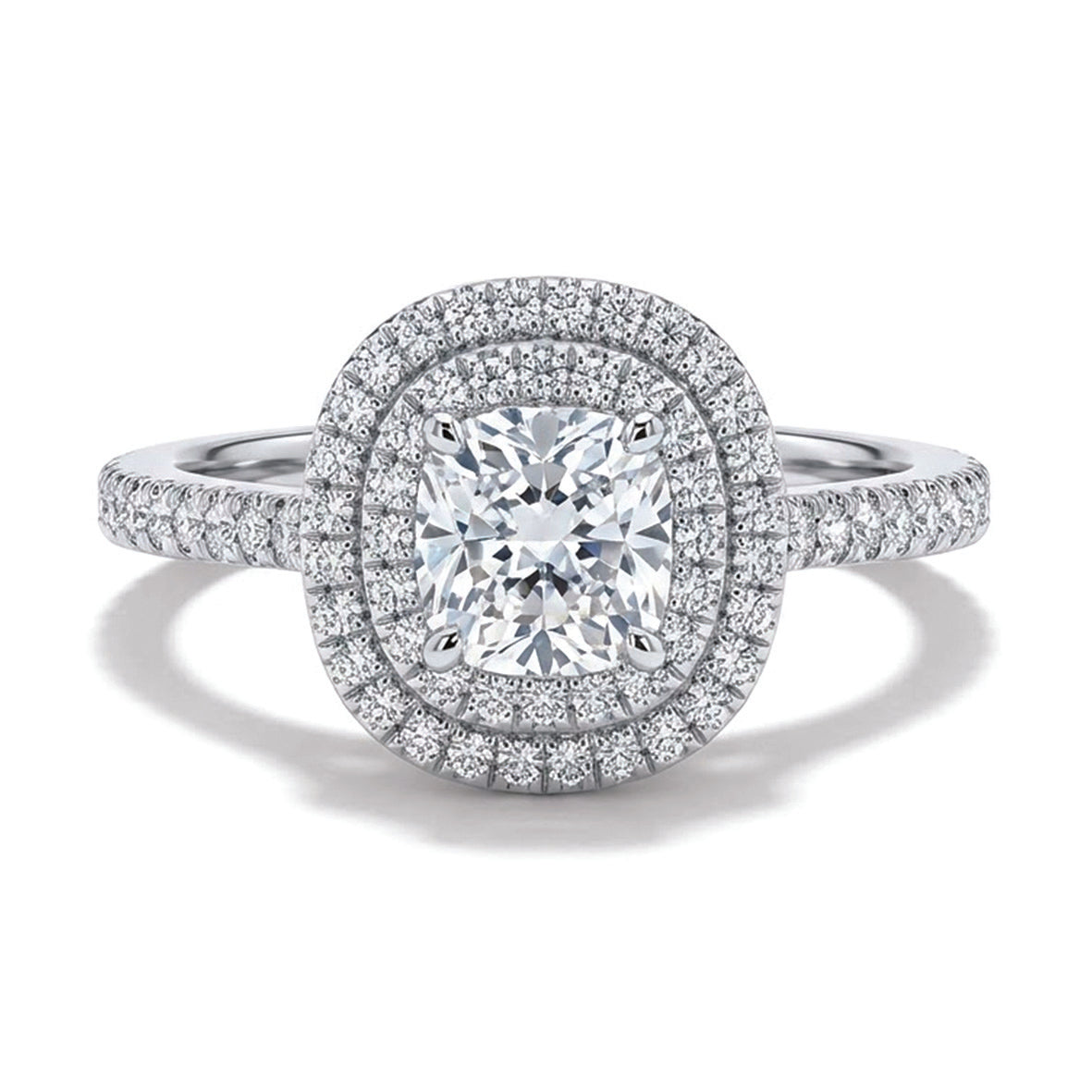 White Diamond Double-Halo Platinum Cluster Ring