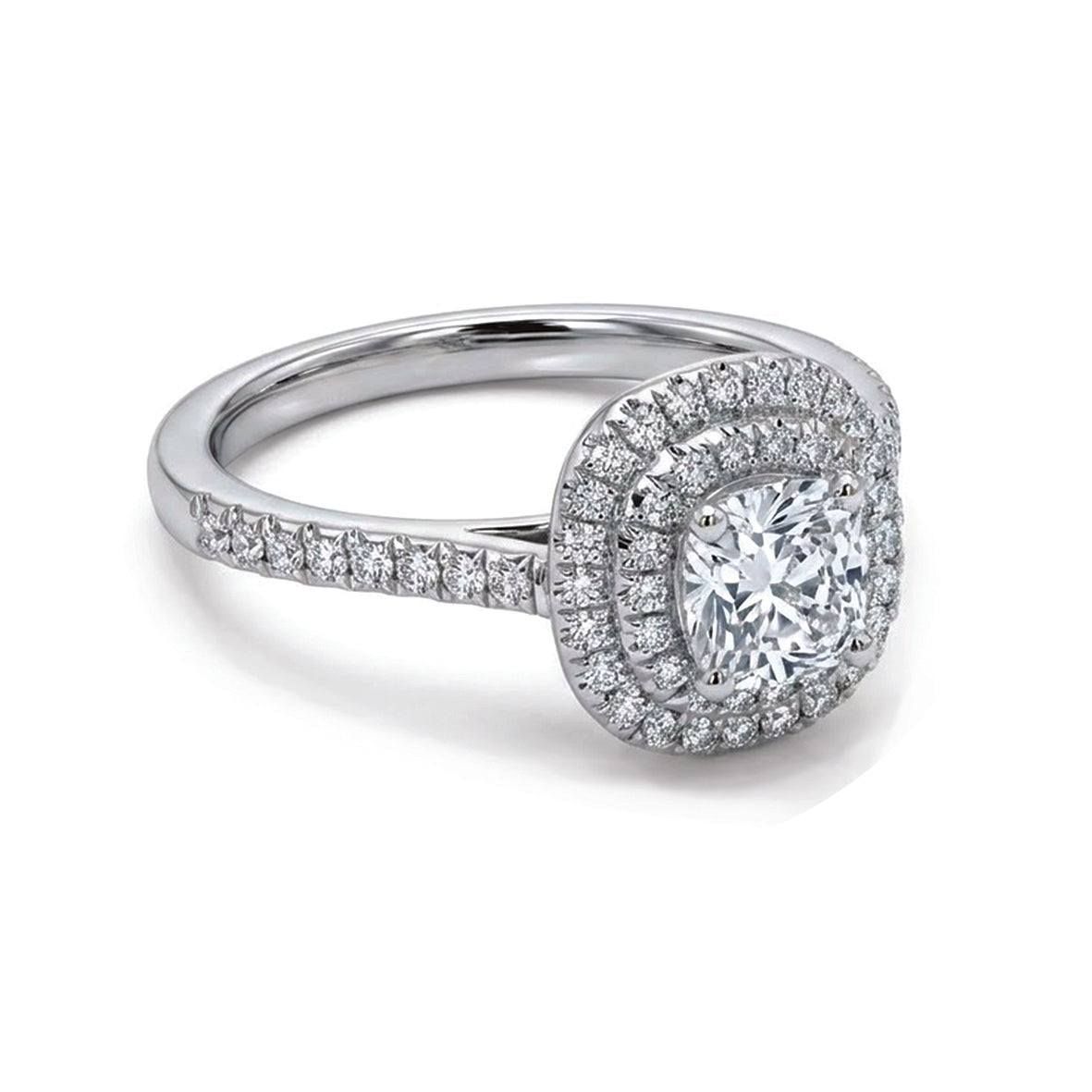 White Diamond Double-Halo Platinum Cluster Ring