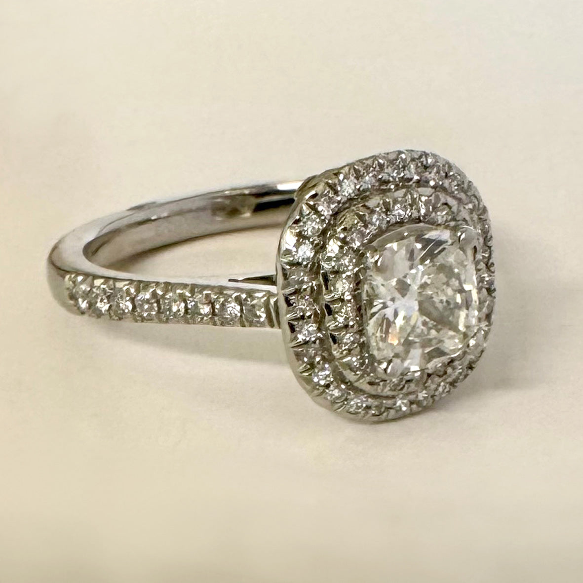 White Diamond Double-Halo Platinum Cluster Ring