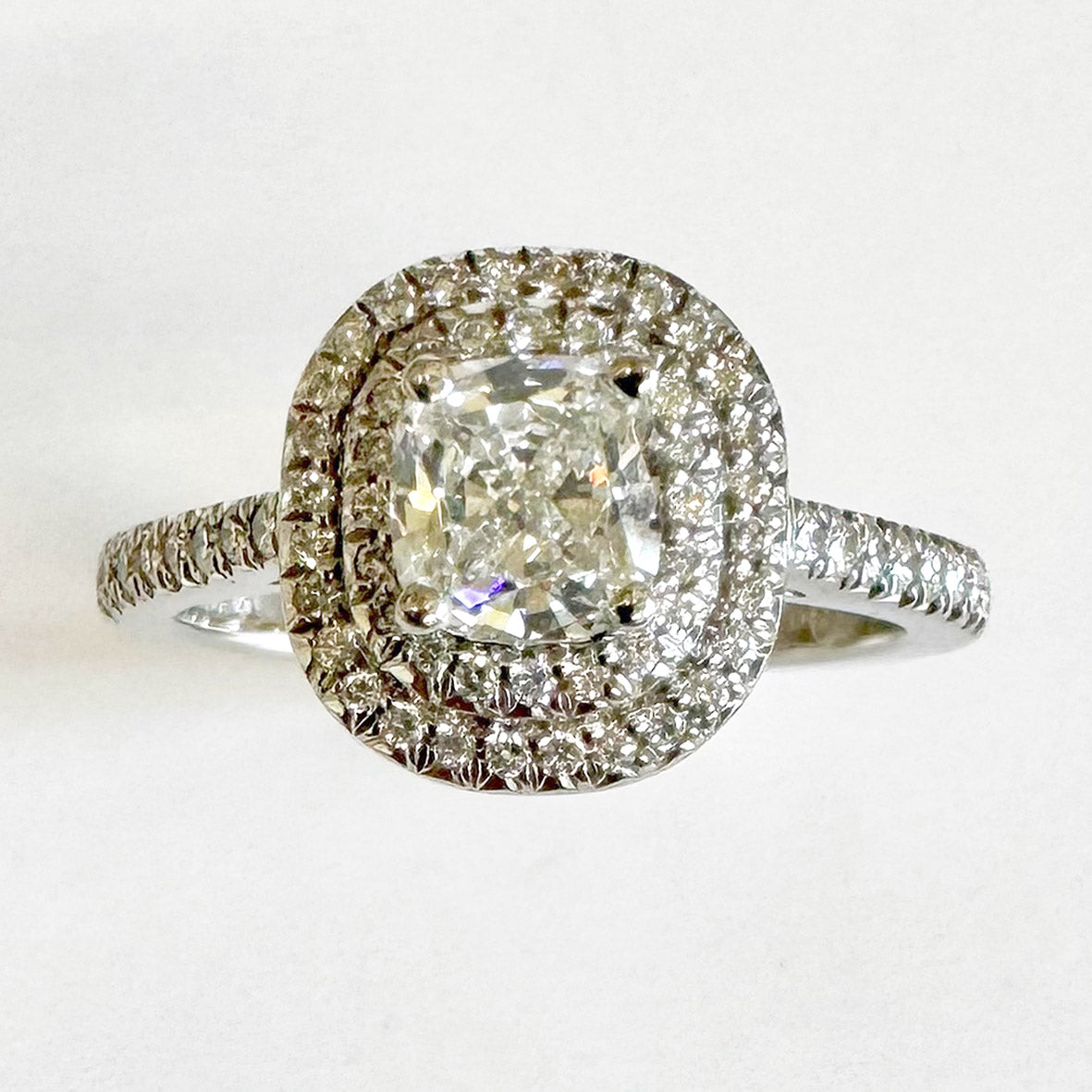 White Diamond Double-Halo Platinum Cluster Ring