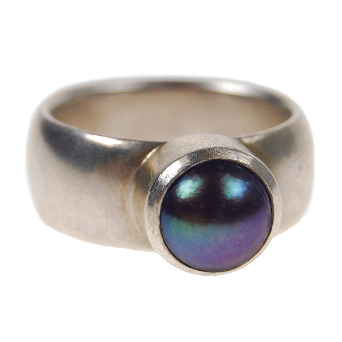 Black Freshwater Pearl & Sculpted Silver Ring