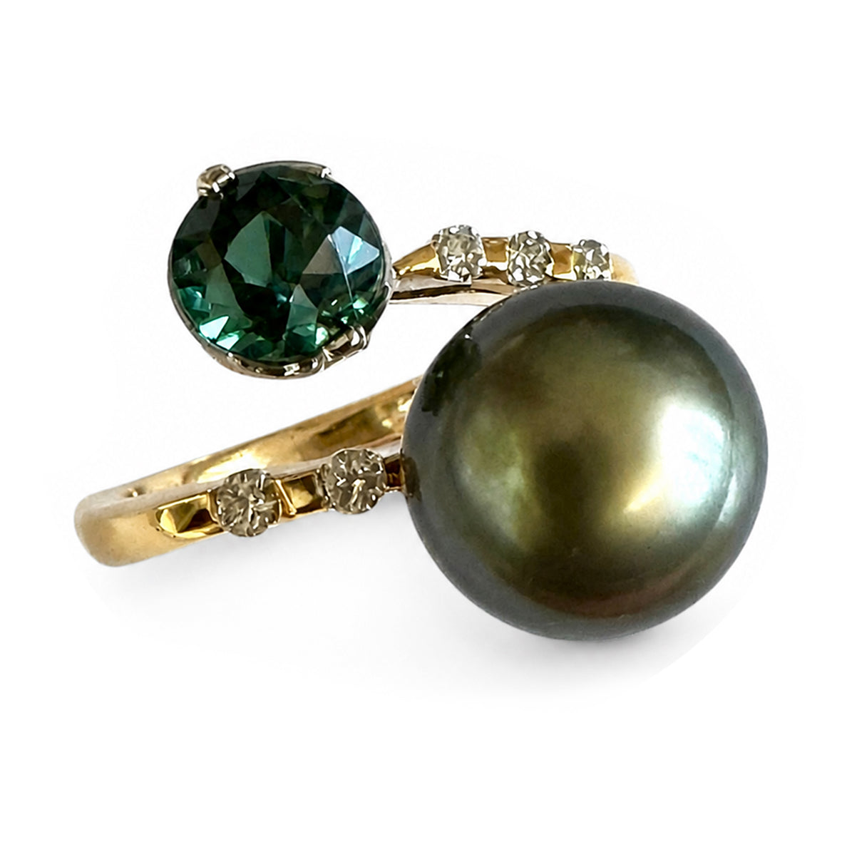 Tahitian Pearl and Tourmaline Gold Ring