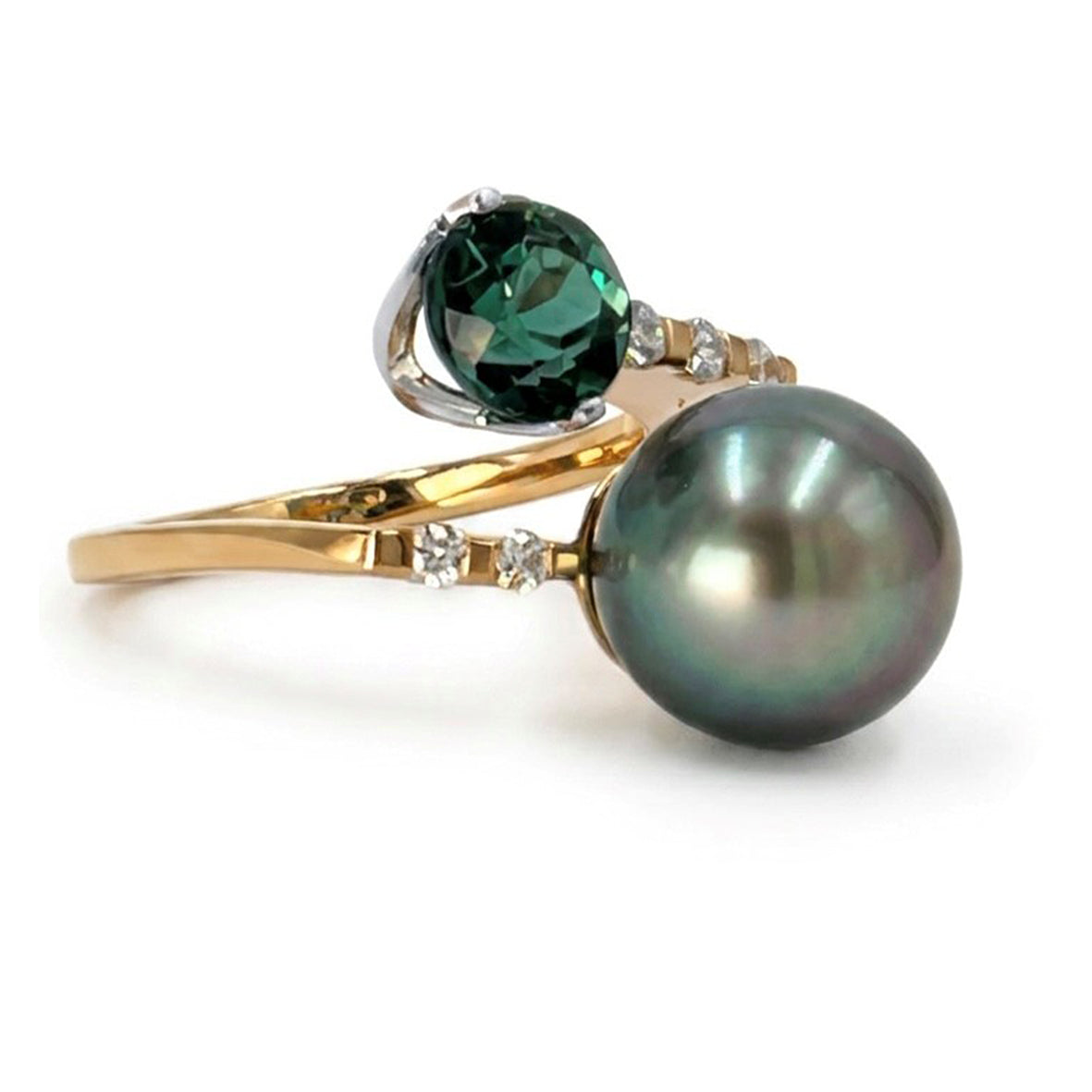 Tahitian Pearl and Tourmaline Gold Ring