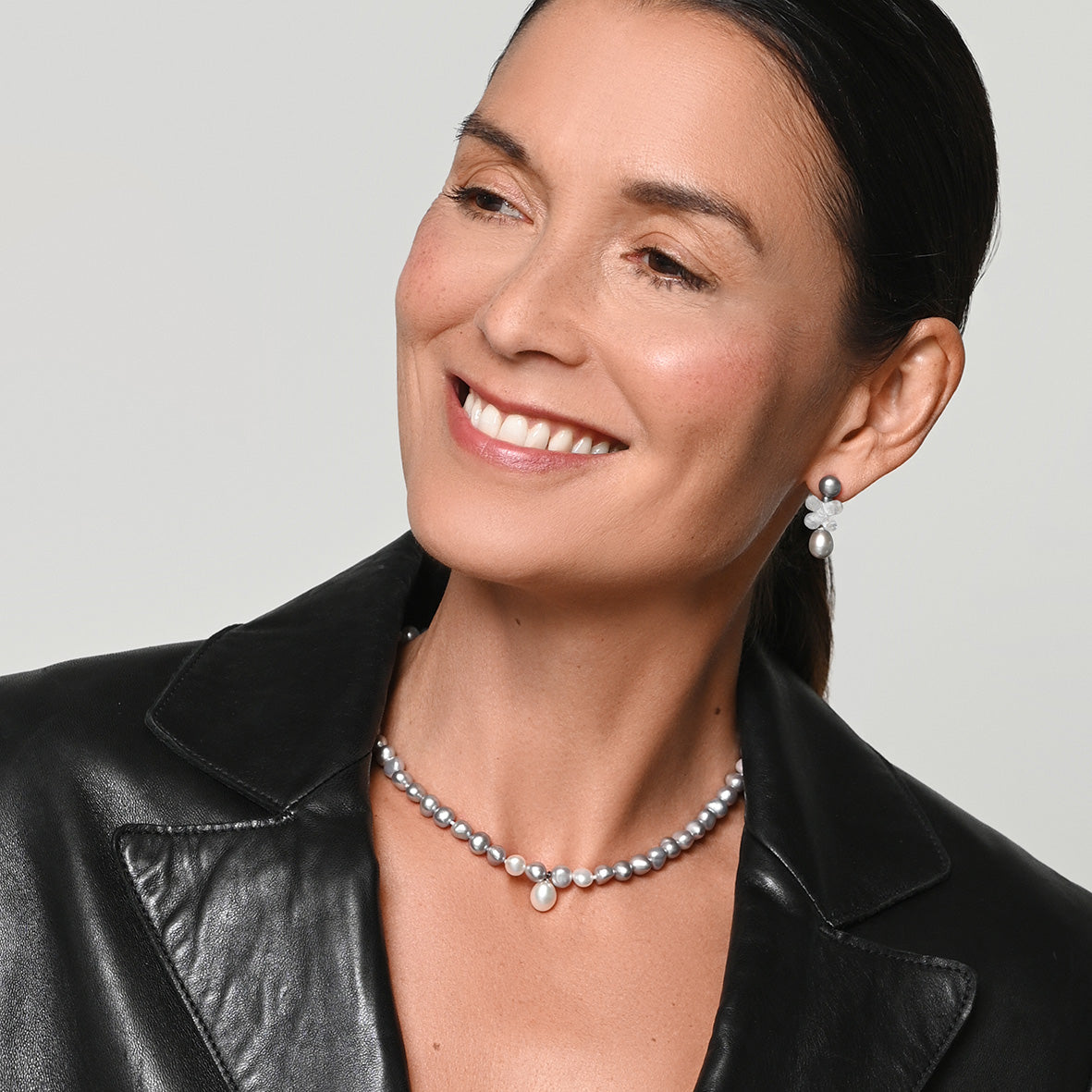 Grey Freshwater Pearl & Rock Crystal 'Twinkling Light' Short Earrings