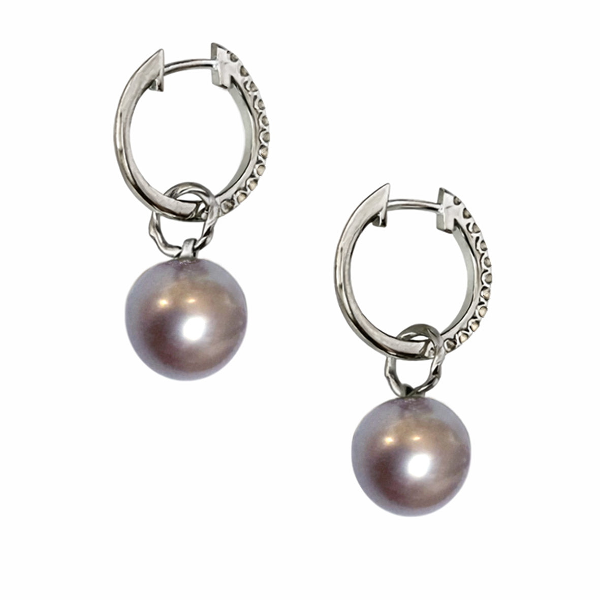 Purple Butterfly Oyster Pearl & Diamond Tsarina Slim "Huggies"