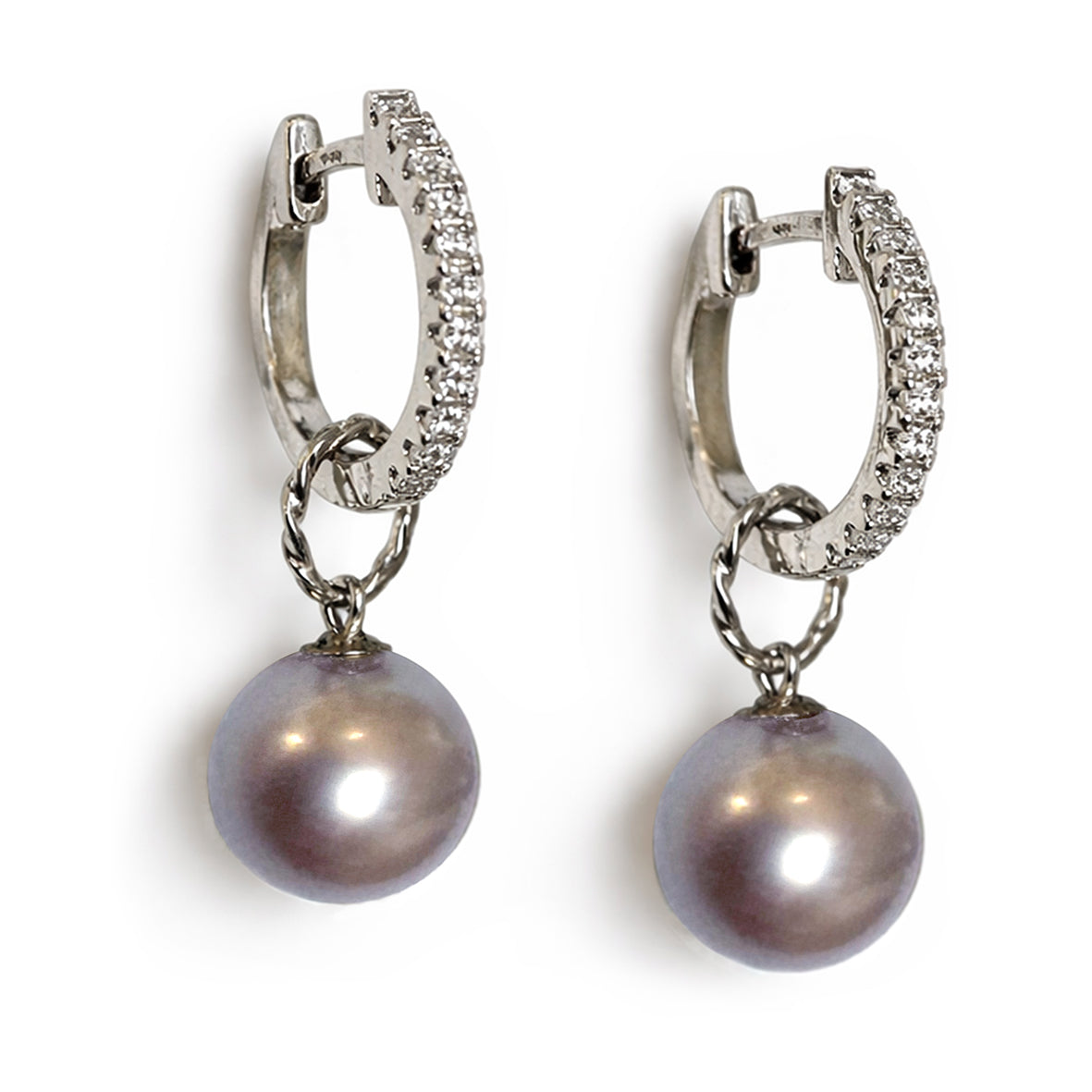 Purple Butterfly Oyster Pearl & Diamond Tsarina Slim "Huggies"