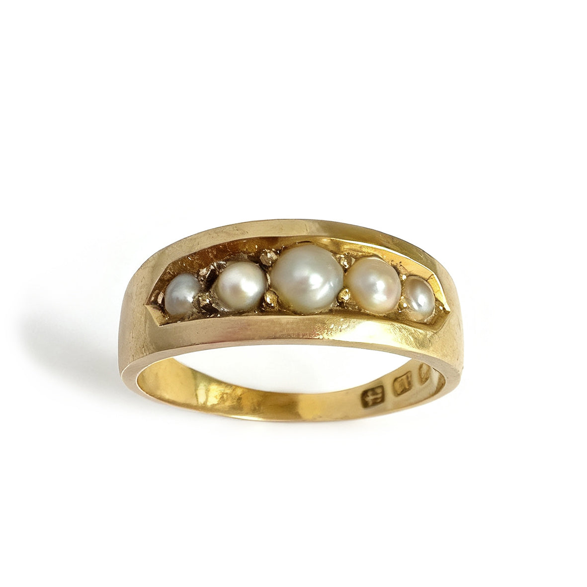 Rare White Natural Seed Pearl & 18ct Yellow Gold Victorian Ring