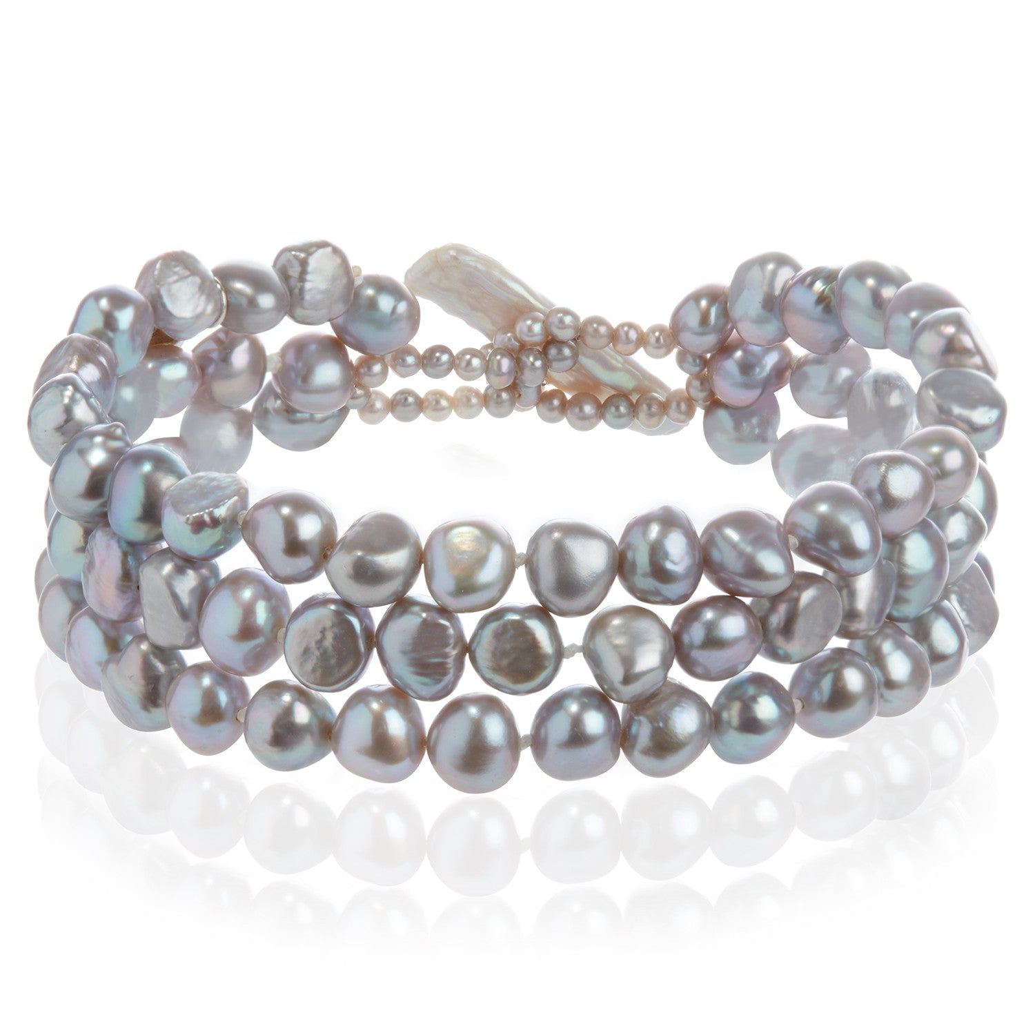 3 Strand Cultured Freshwater Biwa Grey Pearl Bracelet