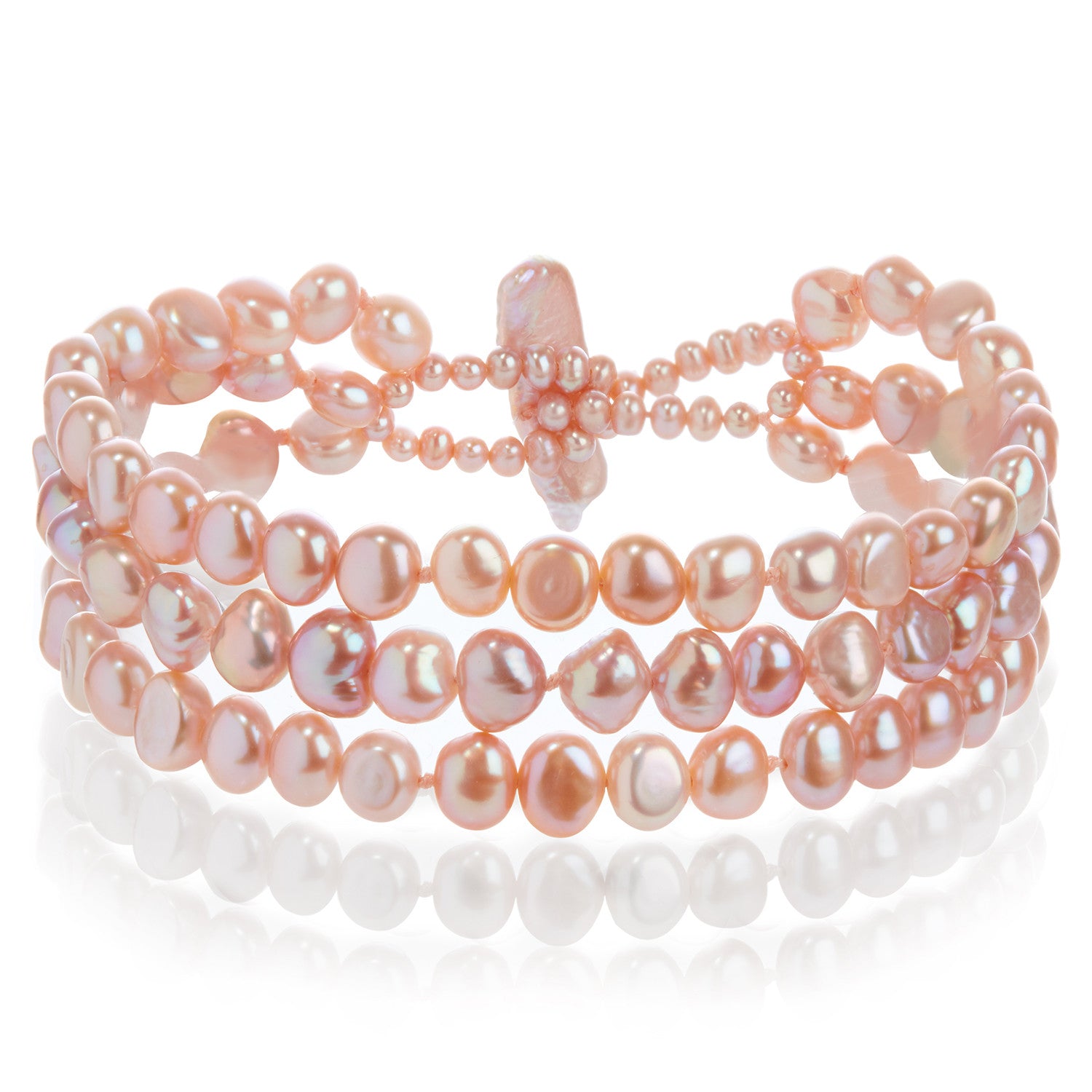 3 Strand Cultured Freshwater Biwa Pink Pearl Bracelet