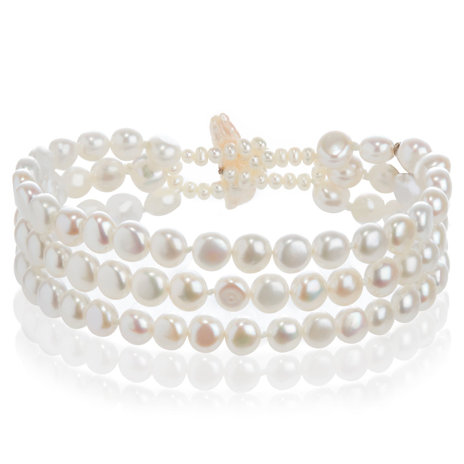 3 Strand Cultured Freshwater Biwa White Pearl Bracelet