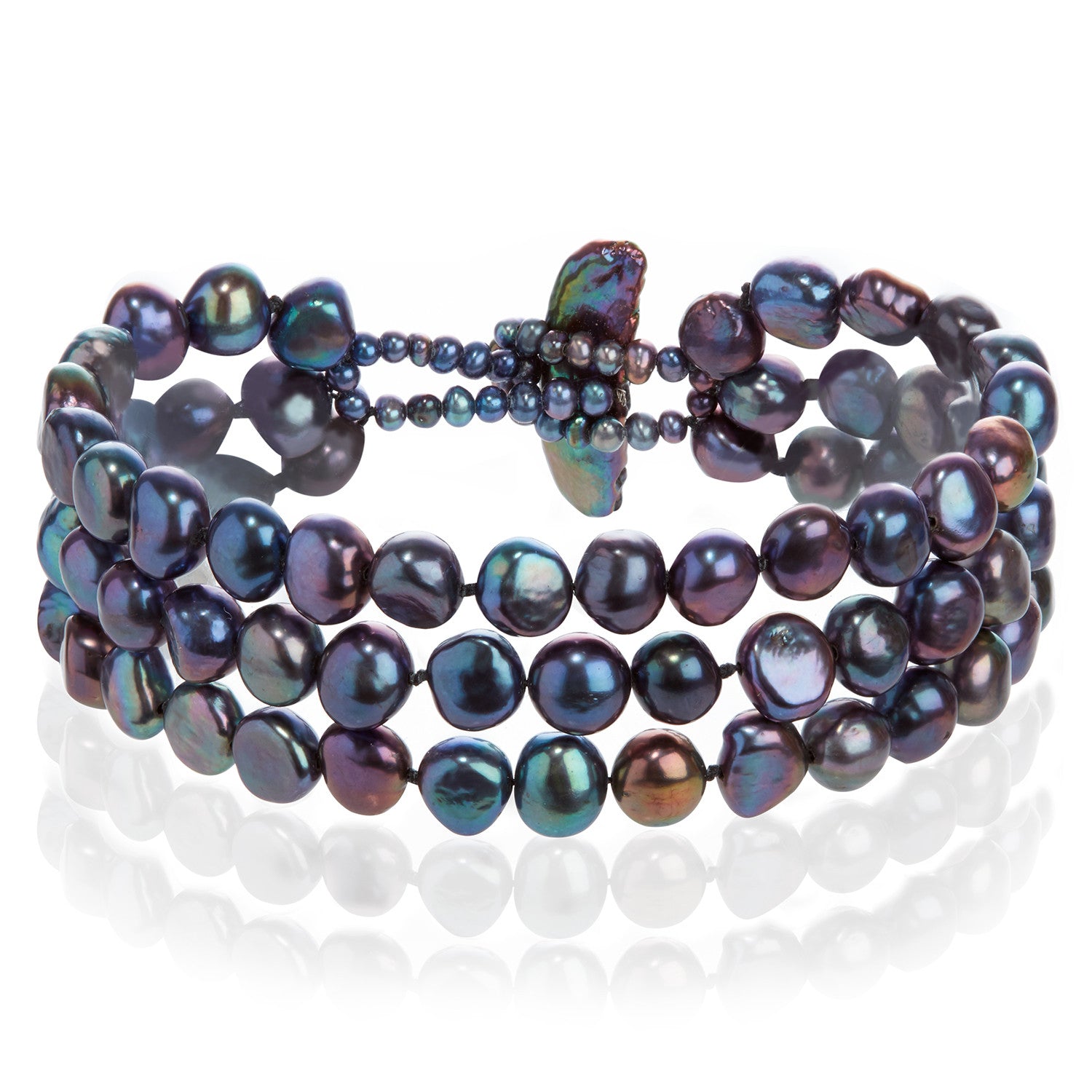 3 Strand Cultured Freshwater Biwa Black Pearl Bracelet