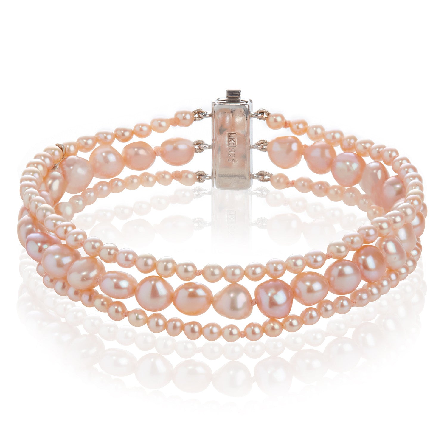 3 Strand Cultured Freshwater Pink Pearl Mixed Bracelet