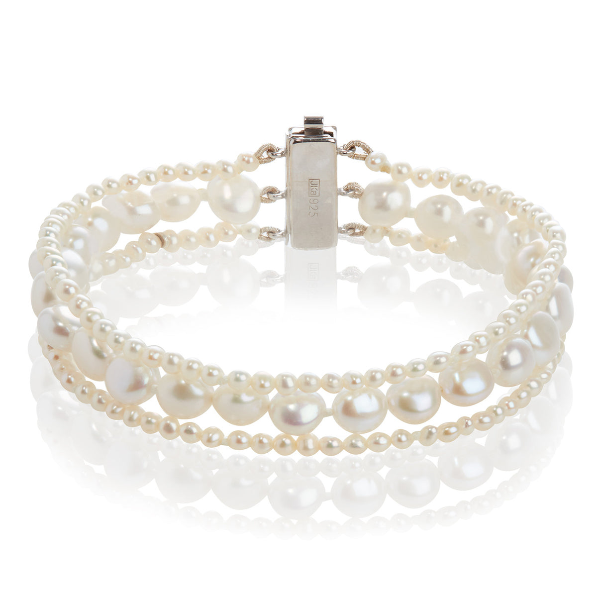 3 Strand Cultured Freshwater White Pearl Mixed Bracelet