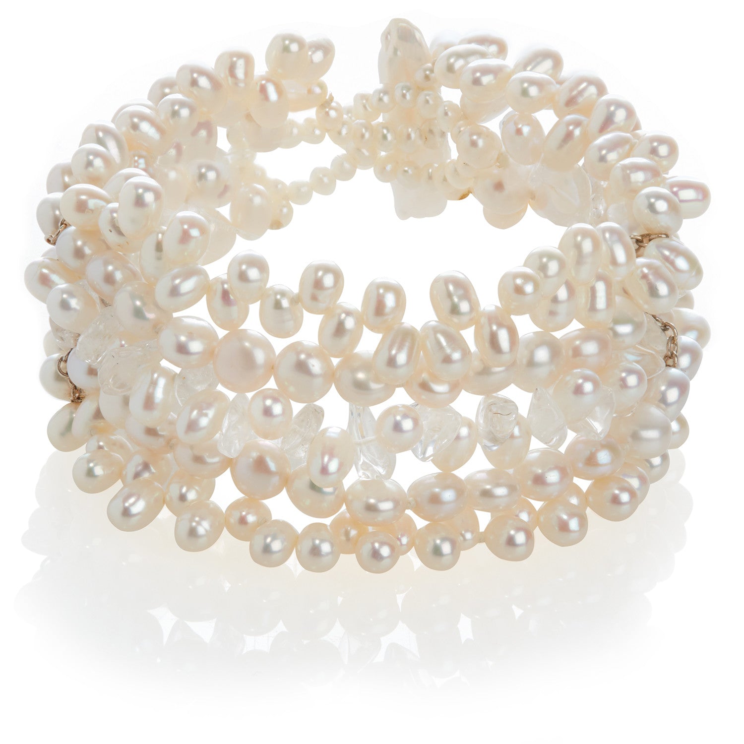 5 Strand Freshwater Pearl and Rock Crystal  Bracelet