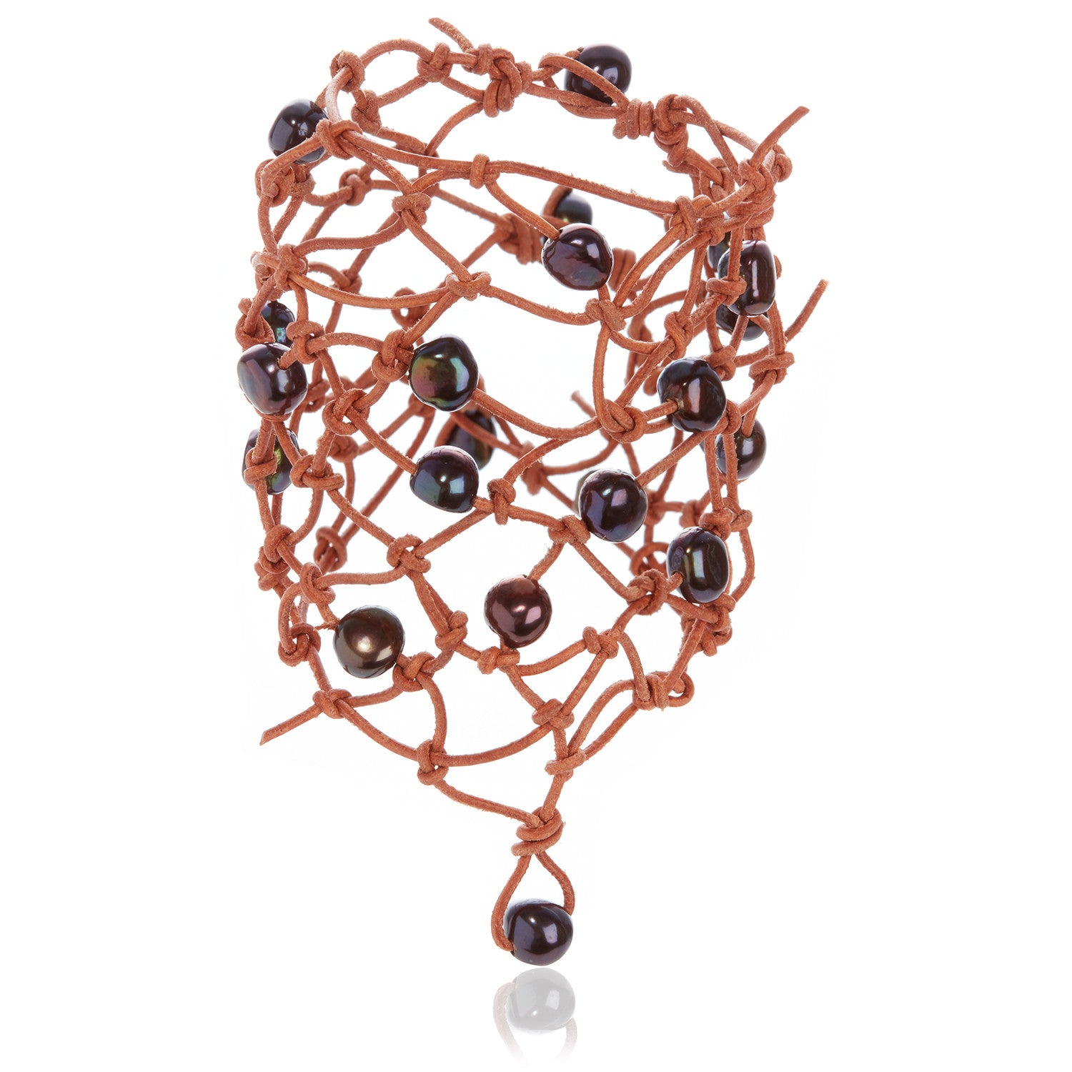 Freshwater Pearl 'Warrior' Armband in Nude Leather