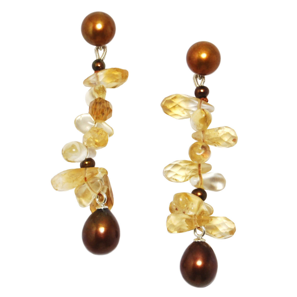 Long &#39;Twinkling Light&#39; Earrings in Copper and Citrine