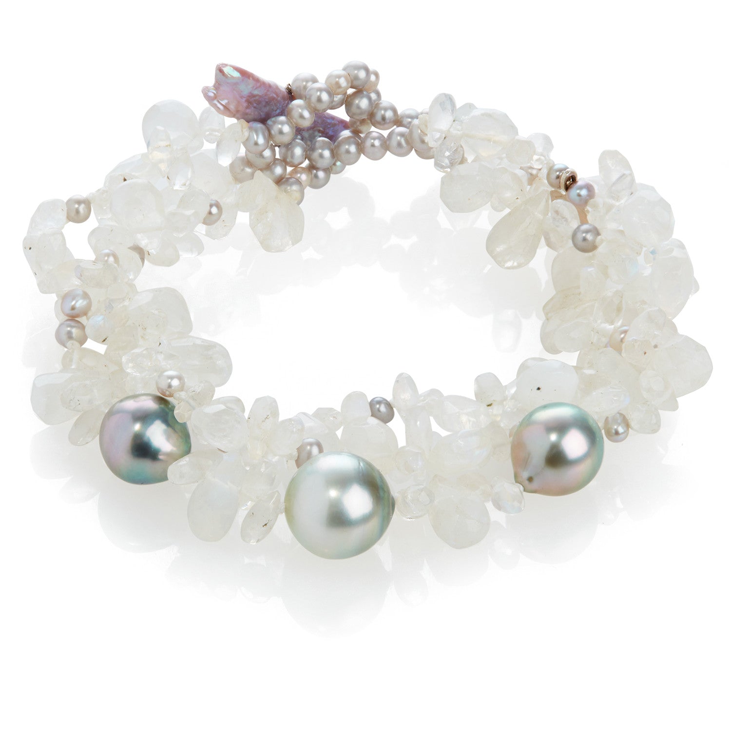 Rainbow Moonstone and Cultured Tahitian Pearl Bracelet