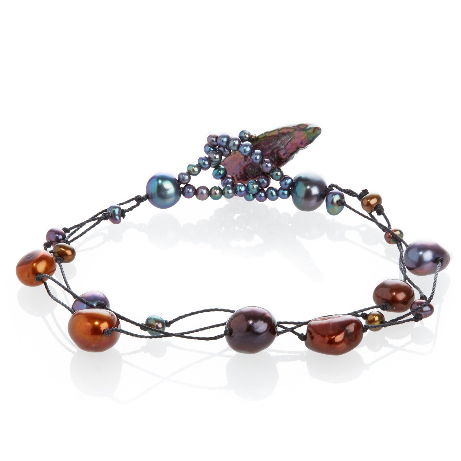 Cultured Freshwater Pearl on Black Silk Bracelet