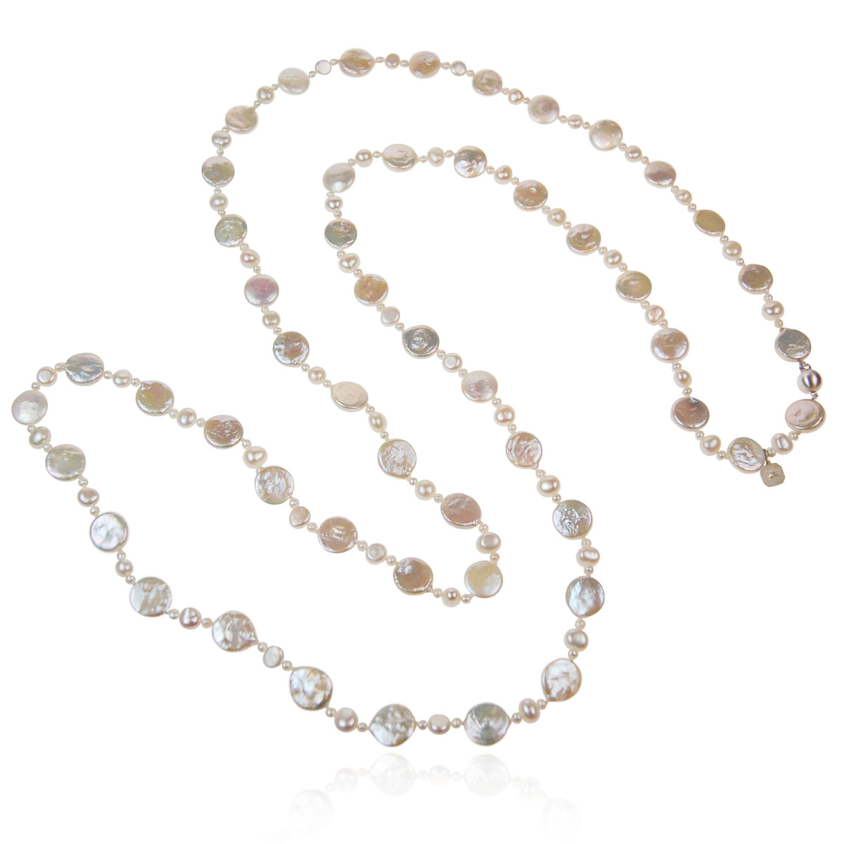 White Freshwater Pearl &#39;M&amp;M&#39; Long Necklace