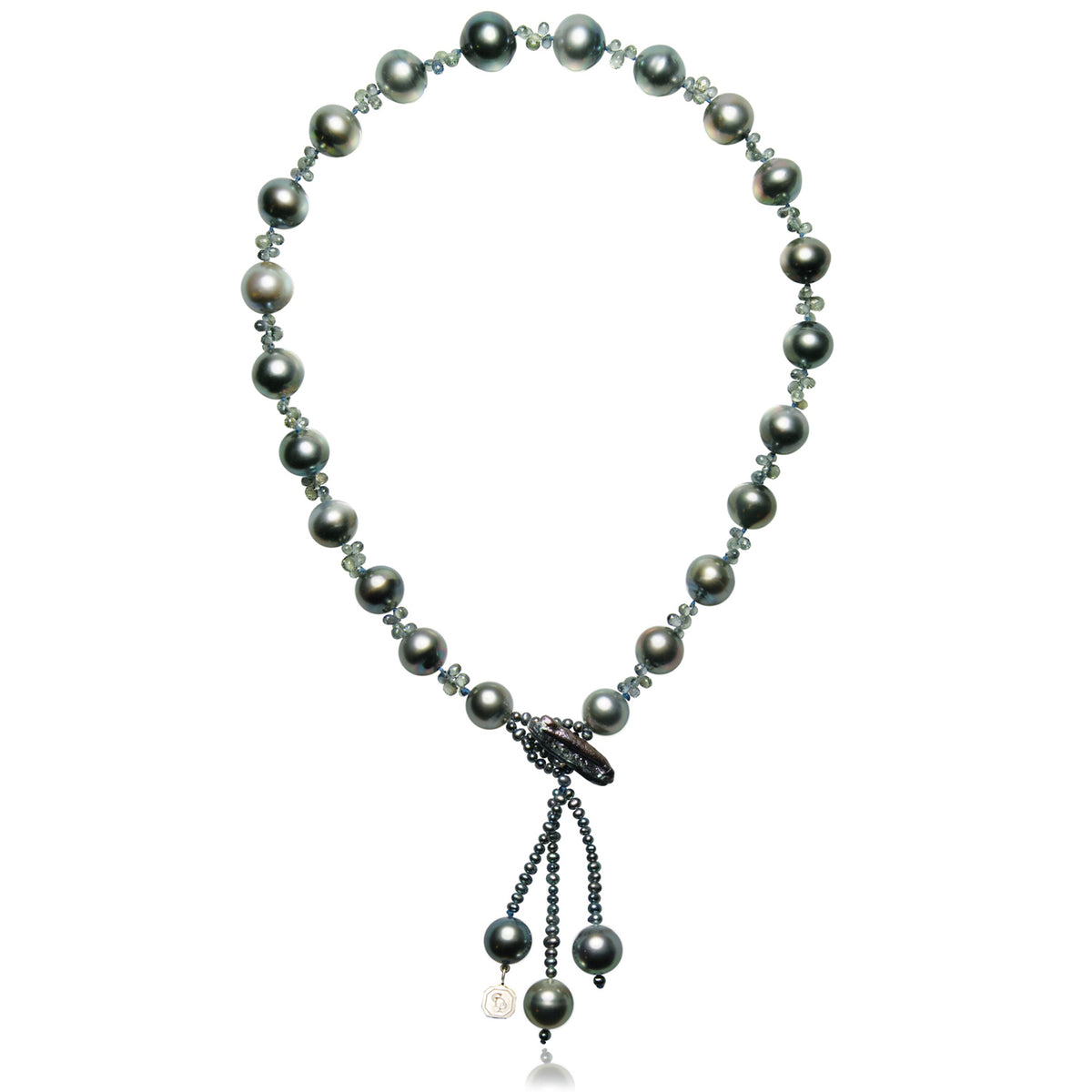 Black Tahitian Pearl & Sapphire Tassel Necklace