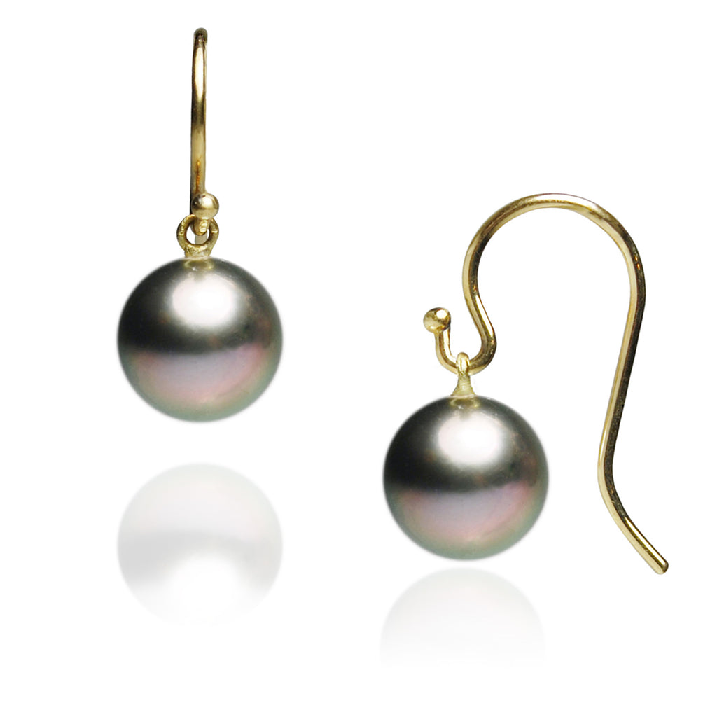 Black Tahitian Pearl Gold Drop Earrings - Main Image