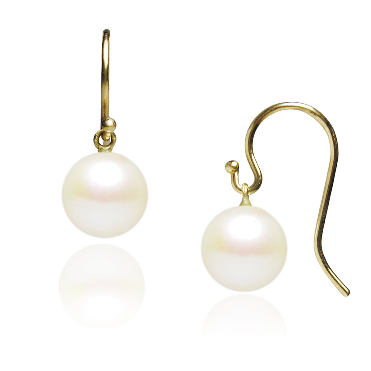White Freshwater Pearl 18ct Gold Hook Earrings