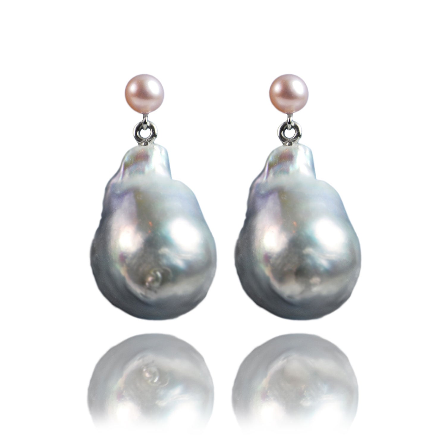 Baroque Shape Large Freshwater Pearl Drop on Petite Pearl Stud