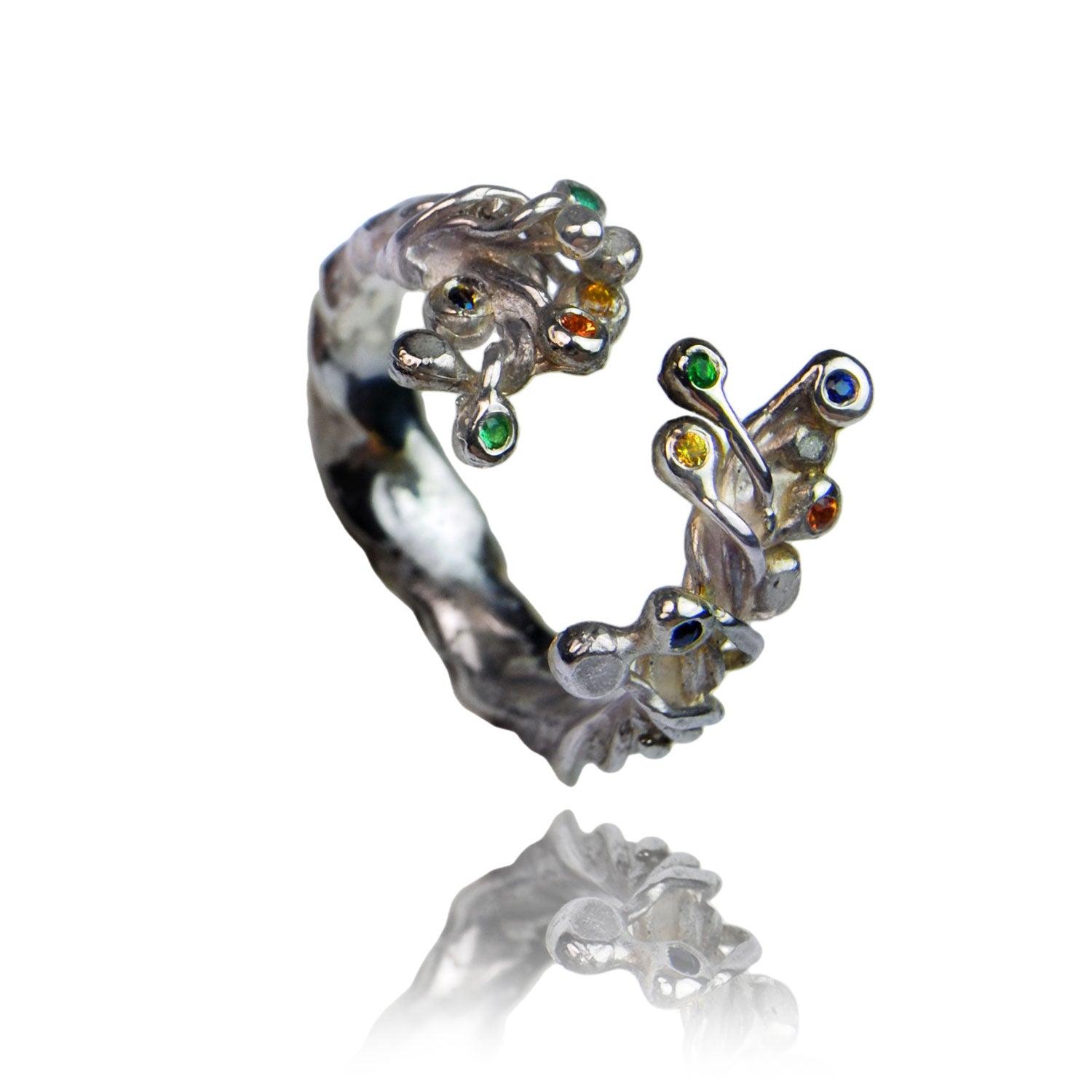 Sterling Silver and 10 Sapphires Branch Ring