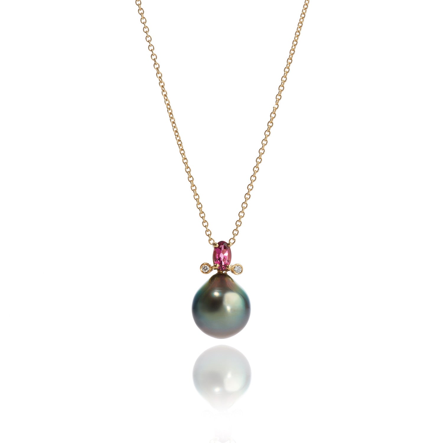 Joyful Pink Tourmaline & Diamond Tahitian Pearl Pendant