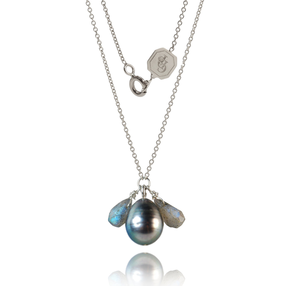 Long Silver Chain With Pearl Drop And Stone Accents