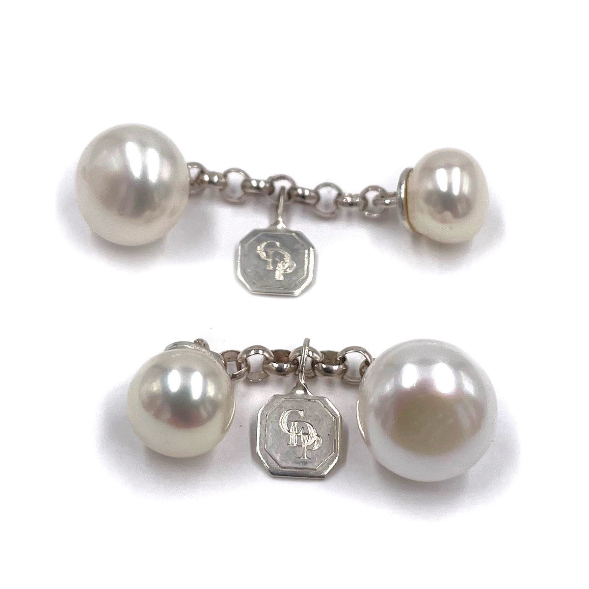 White Freshwater Pearl &#39;Chain&#39; Cufflinks
