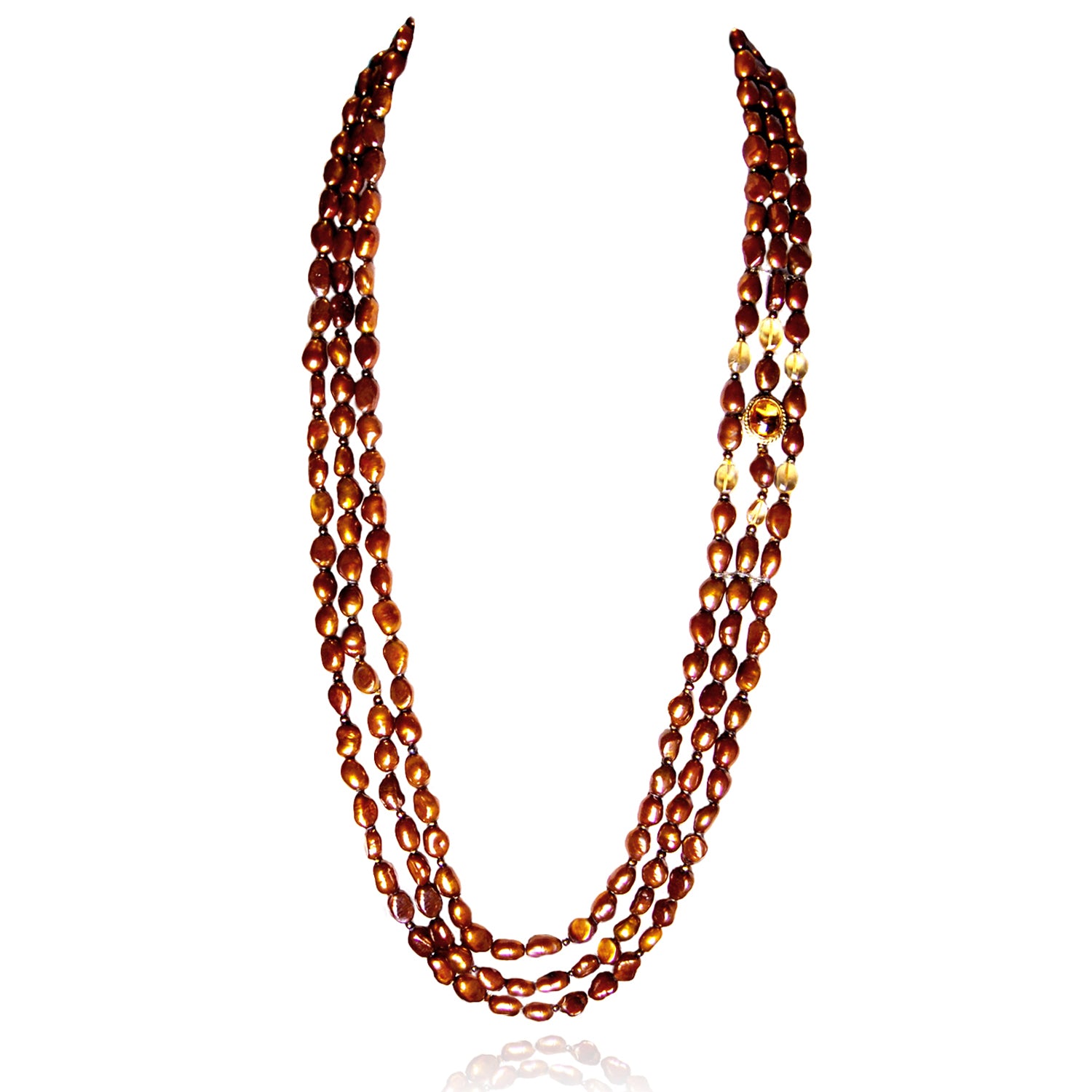 It's a Long Story 3 Strand Necklace With Citrine Statement